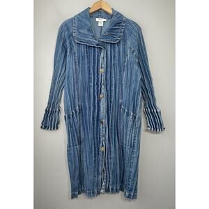 Flair Size M Blue Jean Accordian Pleated Denim Button Up Dress Artsy Lagenlook